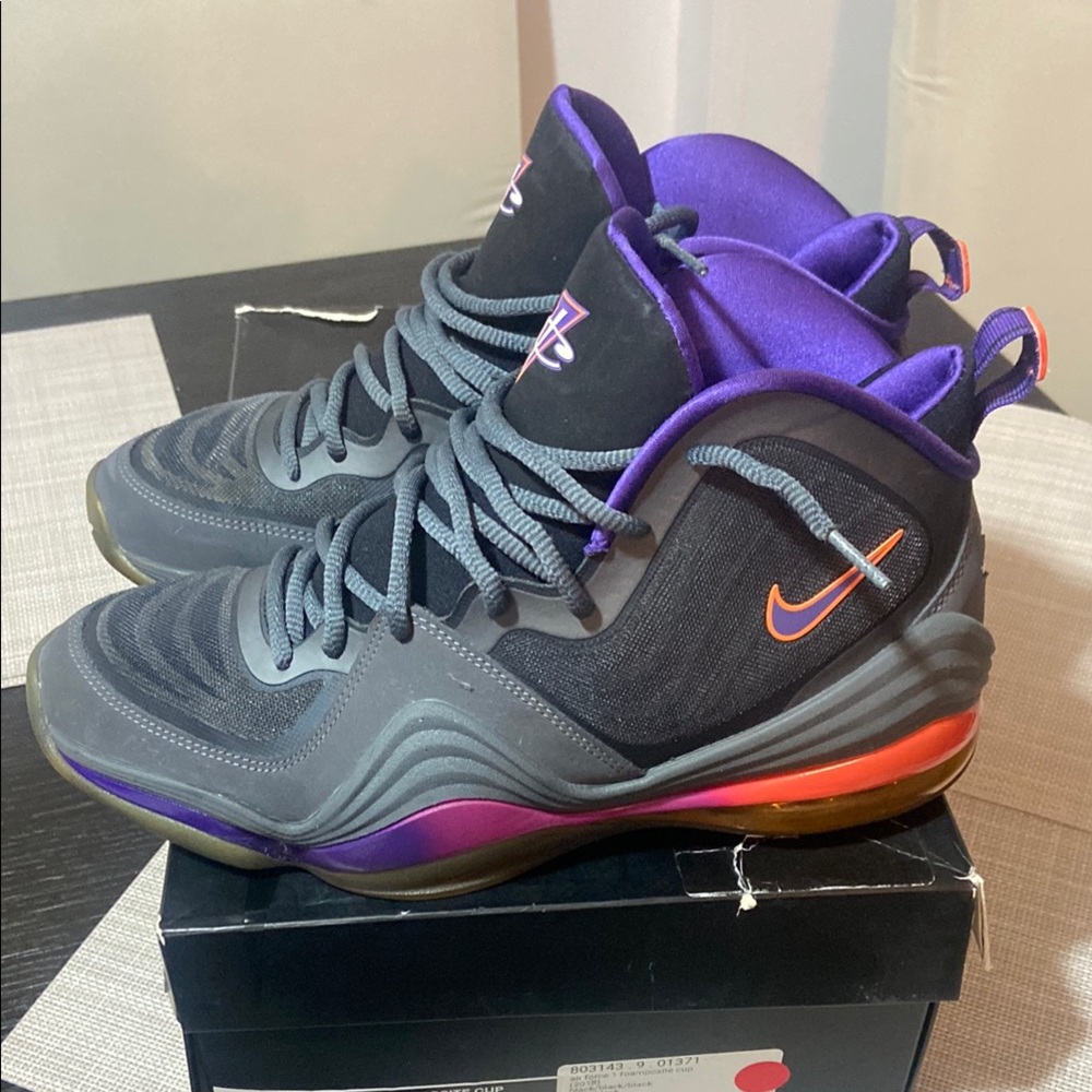 Nike penny 5 phoenix gray & purple BBall hi-top sneakers. No Box 📦 vintage